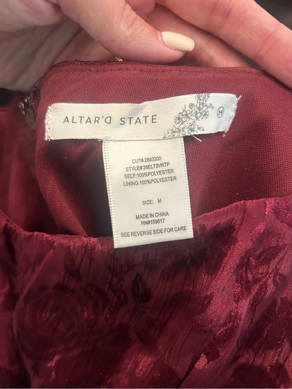 Altar'd State Burgundy Tiered Lace Long-Sleeve Mini Dress - Picture 4 of 4